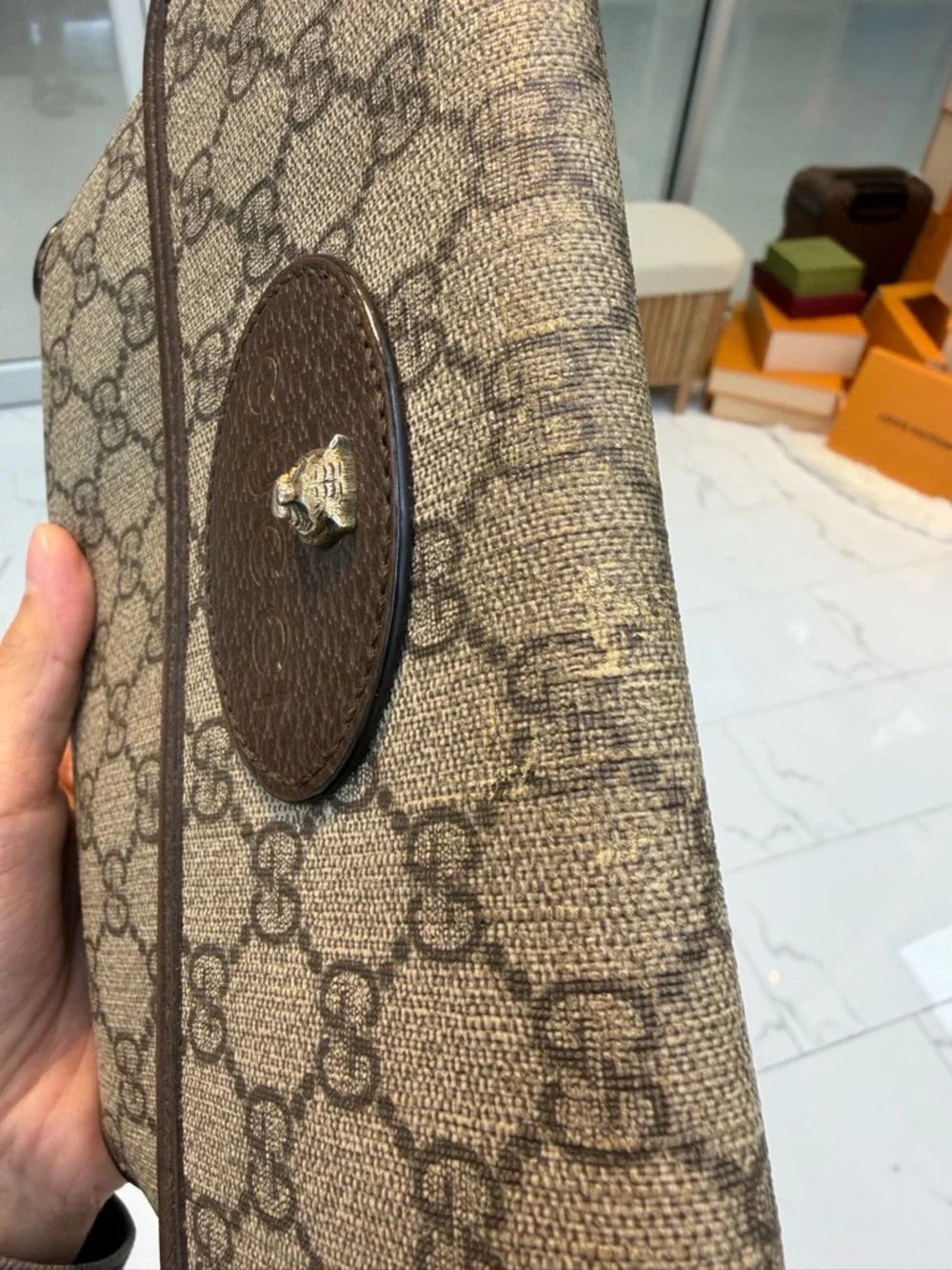 Gucci Brown/Beige GG Canvas Shoulder Bag with Web Strap